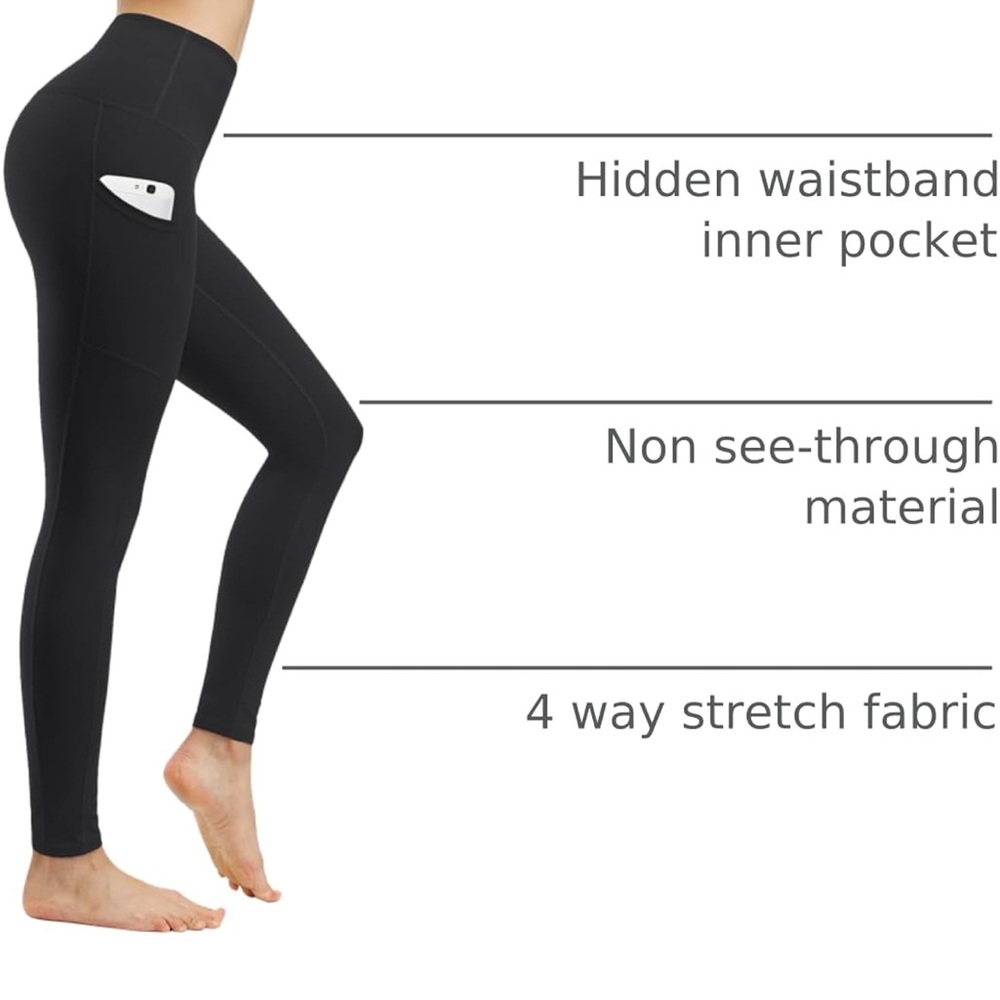 Women's Black Leggings with Pocket - Picture 4 of 6
